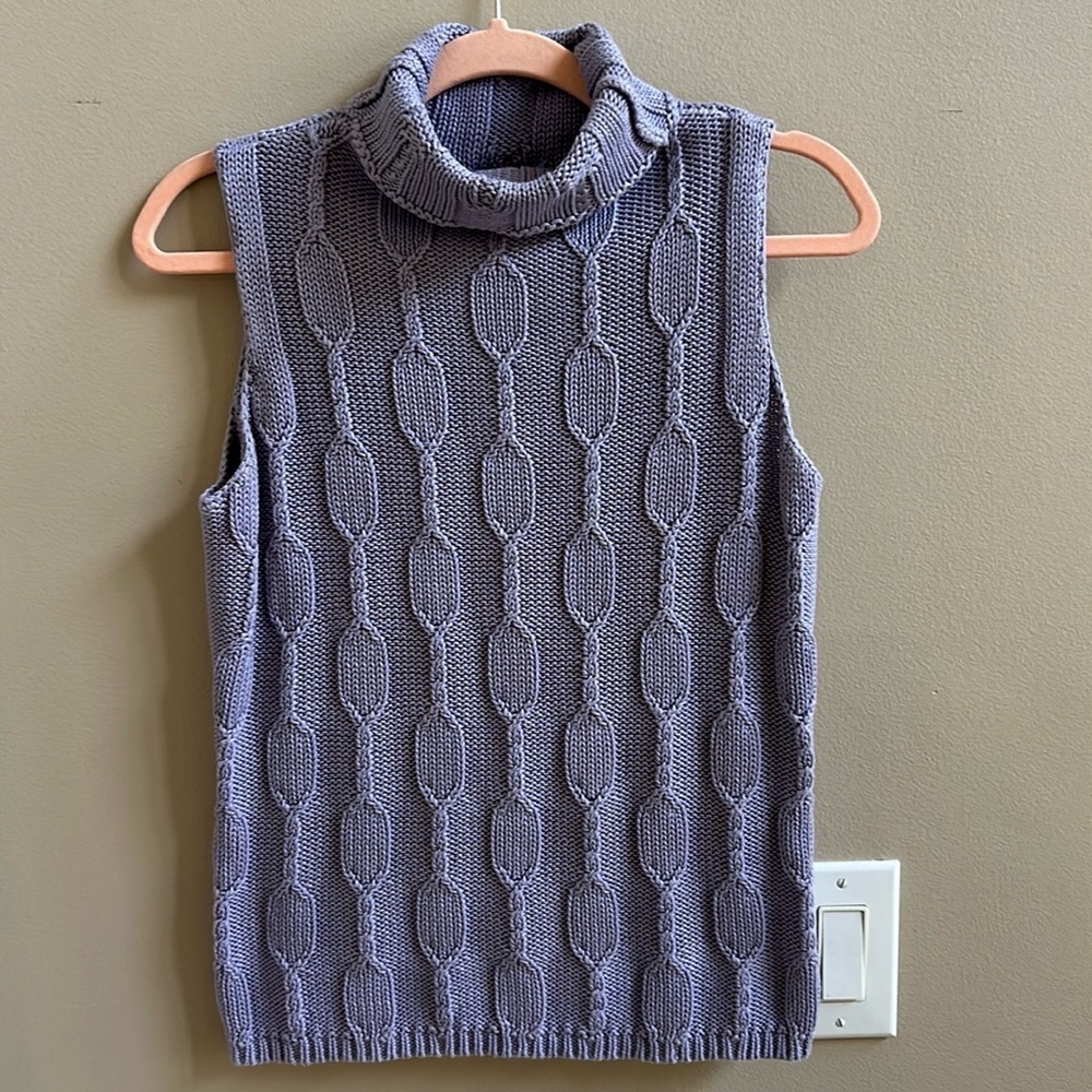 White Warren Lavender Sleeveless Cotton Cable Knit Turtleneck Size Large